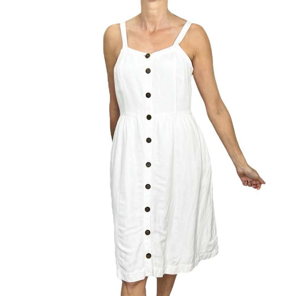 LOFT outlet white linen blend boho cottagecore button front midi sun dress 4